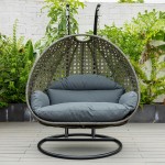 LeisureMod Charcoal Wicker Hanging 2 person Egg Swing Chair, Dark Grey