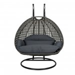 LeisureMod Charcoal Wicker Hanging 2 person Egg Swing Chair, Dark Grey