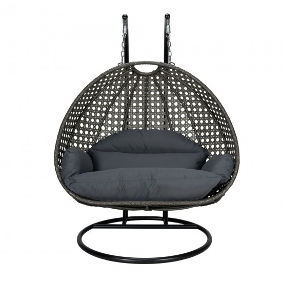 LeisureMod Charcoal Wicker Hanging 2 person Egg Swing Chair, Dark Grey