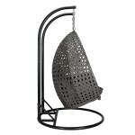 LeisureMod Charcoal Wicker Hanging 2 person Egg Swing Chair, Dark Grey