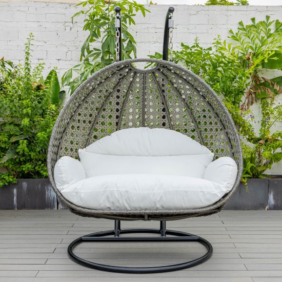 LeisureMod Charcoal Wicker Hanging 2 person Egg Swing Chair, White