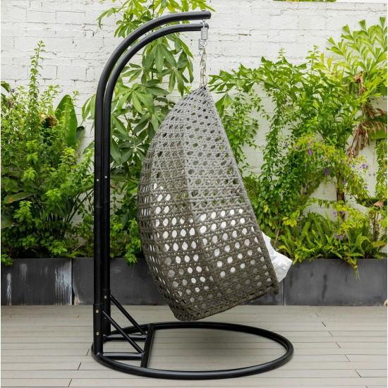 LeisureMod Charcoal Wicker Hanging 2 person Egg Swing Chair, White