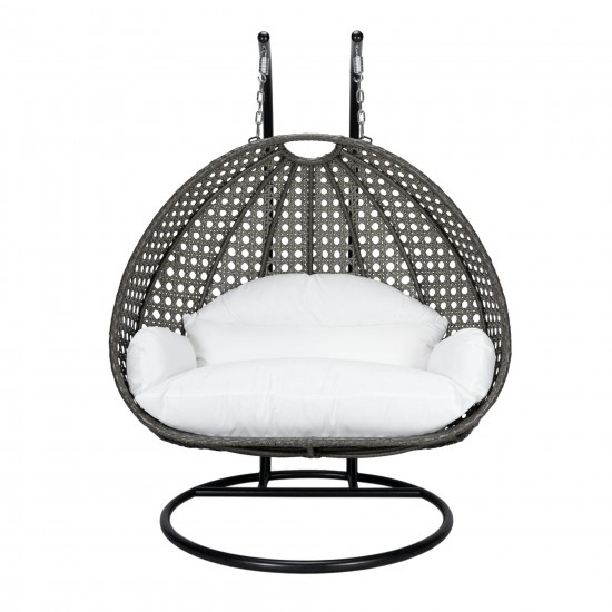 LeisureMod Charcoal Wicker Hanging 2 person Egg Swing Chair, White