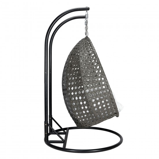 LeisureMod Charcoal Wicker Hanging 2 person Egg Swing Chair, White