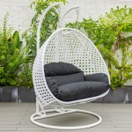 LeisureMod White Wicker Hanging 2 person Egg Swing Chair, Black