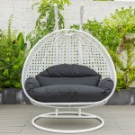 LeisureMod White Wicker Hanging 2 person Egg Swing Chair, Black