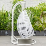 LeisureMod White Wicker Hanging 2 person Egg Swing Chair, Black