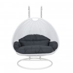 LeisureMod White Wicker Hanging 2 person Egg Swing Chair, Black