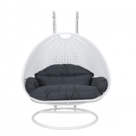 LeisureMod White Wicker Hanging 2 person Egg Swing Chair, Black