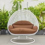 LeisureMod White Wicker Hanging 2 person Egg Swing Chair, Brown