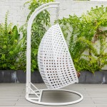 LeisureMod White Wicker Hanging 2 person Egg Swing Chair, Brown