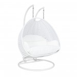 LeisureMod White Wicker Hanging 2 person Egg Swing Chair, White