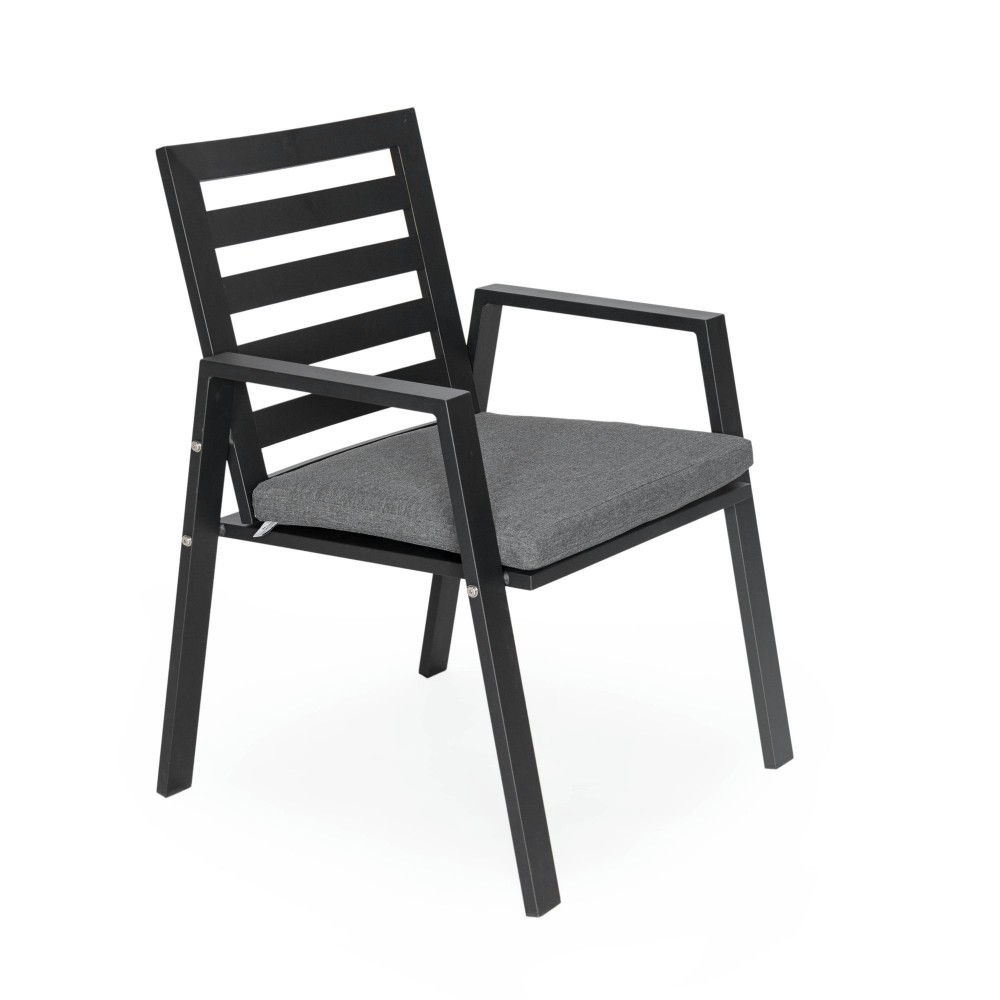 LeisureMod Chelsea Modern Patio Dining Armchair with Removable Cushions , Black