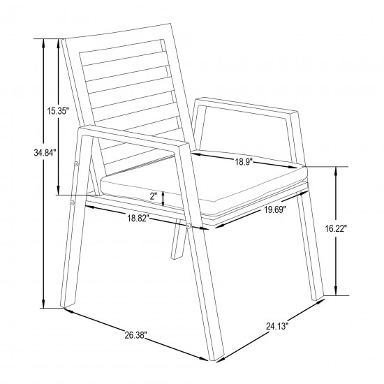 LeisureMod Chelsea Modern Patio Dining Armchair with Removable Cushions , Black