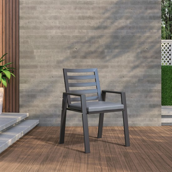 LeisureMod Chelsea Modern Patio Dining Armchair with Removable Cushions , Black