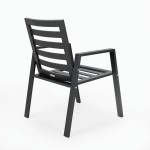 LeisureMod Chelsea Patio Dining Armchair with Removable Cushions, Charcoal Blue