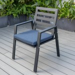 LeisureMod Chelsea Patio Dining Armchair with Removable Cushions, Charcoal Blue