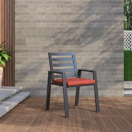 LeisureMod Chelsea Patio Dining Armchair with Removable Cushions , Cherry Red