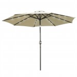 LeisureMod Sierra 9' Patio Tilt Market Umbrella with Solar LED Lights, Cream