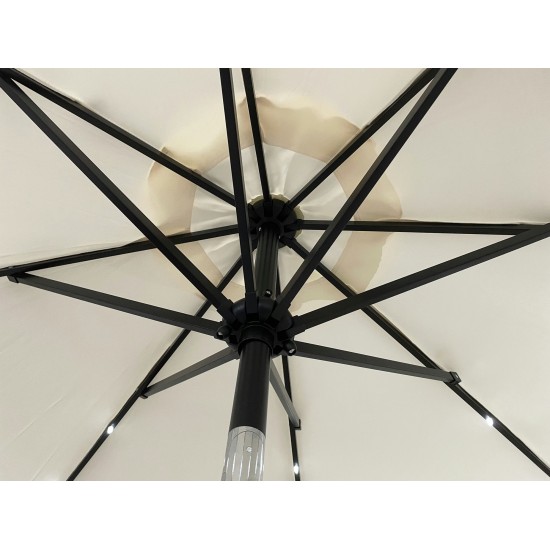 LeisureMod Sierra 9' Patio Tilt Market Umbrella with Solar LED Lights, Cream