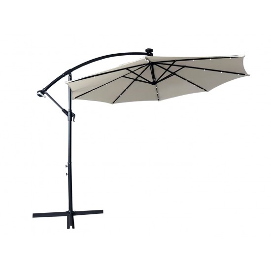 LeisureMod Willry Modern Outdoor Patio Umbrella With Solar Powered LED, Cream