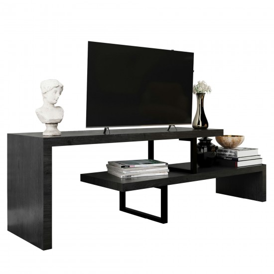 LeisureMod Orford Mid-Century Modern TV Stand with MDF Shelves, Phantom Grey