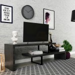 LeisureMod Orford Mid-Century Modern TV Stand with MDF Shelves, Phantom Grey