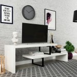 LeisureMod Orford Mid-Century Modern TV Stand with MDF Shelves, White