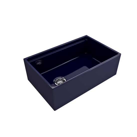 Apron Front Step Rim with Integrated Work Station Fireclay 30 in. Single Bowl Kitchen Sink with Accessories in Sapphire Blue