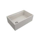 Apron Front Step Rim with Integrated Work Station Fireclay 30 in. Single Bowl Kitchen Sink with Accessories in Biscuit