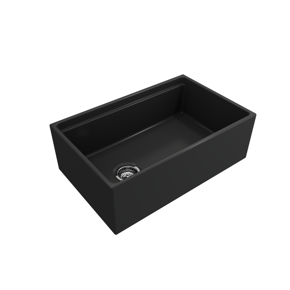 Apron Front Step Rim with Integrated Work Station Fireclay 30 in. Single Bowl Kitchen Sink with Accessories in Matte Dark Gra