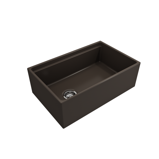 Apron Front Step Rim with Integrated Work Station Fireclay 30 in. Single Bowl Kitchen Sink with Accessories in Matte Brown