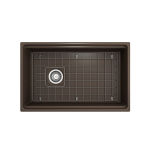 Apron Front Step Rim with Integrated Work Station Fireclay 30 in. Single Bowl Kitchen Sink with Accessories in Matte Brown