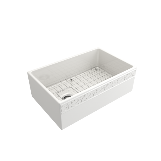 Vigneto Apron Front Fireclay 30 in. Single Bowl Kitchen Sink with Protective Bottom Grid and Strainer in White