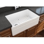 Vigneto Apron Front Fireclay 30 in. Single Bowl Kitchen Sink with Protective Bottom Grid and Strainer in White