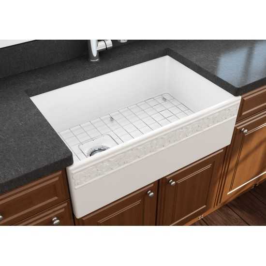 Vigneto Apron Front Fireclay 30 in. Single Bowl Kitchen Sink with Protective Bottom Grid and Strainer in White