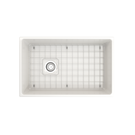 Vigneto Apron Front Fireclay 30 in. Single Bowl Kitchen Sink with Protective Bottom Grid and Strainer in White