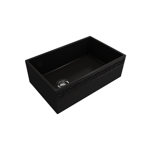 Vigneto Apron Front Fireclay 30 in. Single Bowl Kitchen Sink with Protective Bottom Grid and Strainer in Matte Black