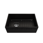 Vigneto Apron Front Fireclay 30 in. Single Bowl Kitchen Sink with Protective Bottom Grid and Strainer in Matte Black