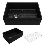 Vigneto Apron Front Fireclay 30 in. Single Bowl Kitchen Sink with Protective Bottom Grid and Strainer in Matte Black