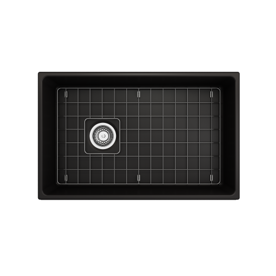 Vigneto Apron Front Fireclay 30 in. Single Bowl Kitchen Sink with Protective Bottom Grid and Strainer in Matte Black