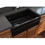 Vigneto Apron Front Fireclay 30 in. Single Bowl Kitchen Sink with Protective Bottom Grid and Strainer in Black