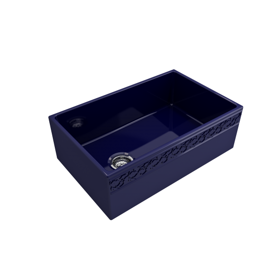 Vigneto Apron Front Fireclay 30 in. Single Bowl Kitchen Sink with Protective Bottom Grid and Strainer in Sapphire Blue