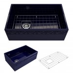 Vigneto Apron Front Fireclay 30 in. Single Bowl Kitchen Sink with Protective Bottom Grid and Strainer in Sapphire Blue