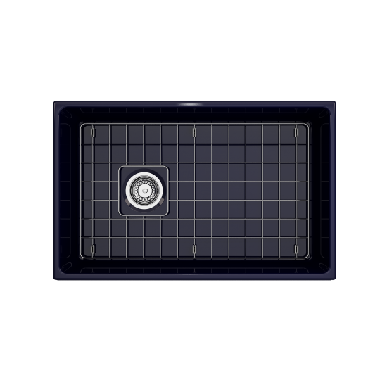 Vigneto Apron Front Fireclay 30 in. Single Bowl Kitchen Sink with Protective Bottom Grid and Strainer in Sapphire Blue