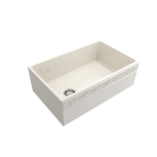 Vigneto Apron Front Fireclay 30 in. Single Bowl Kitchen Sink with Protective Bottom Grid and Strainer in Biscuit