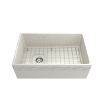 Vigneto Apron Front Fireclay 30 in. Single Bowl Kitchen Sink with Protective Bottom Grid and Strainer in Biscuit