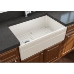 Vigneto Apron Front Fireclay 30 in. Single Bowl Kitchen Sink with Protective Bottom Grid and Strainer in Biscuit