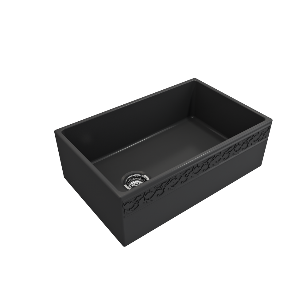 Vigneto Apron Front Fireclay 30 in. Single Bowl Kitchen Sink with Protective Bottom Grid and Strainer in Matte Dark Gray