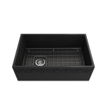 Vigneto Apron Front Fireclay 30 in. Single Bowl Kitchen Sink with Protective Bottom Grid and Strainer in Matte Dark Gray